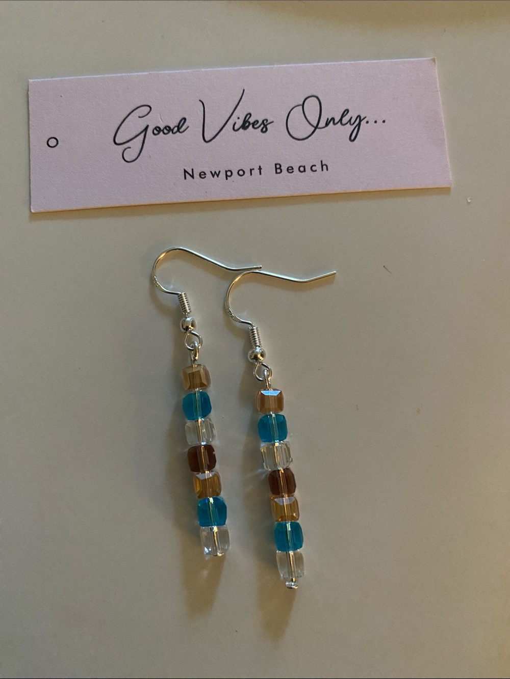 Good Vibes Only Newport Beach Blue & Gold Beaded Drop Earrings